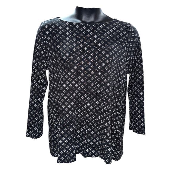 J.Jill Black Pima Cotton Boat Neck Long Sleeve Top Pull Over Printed Normcore LG - Picture 1 of 6